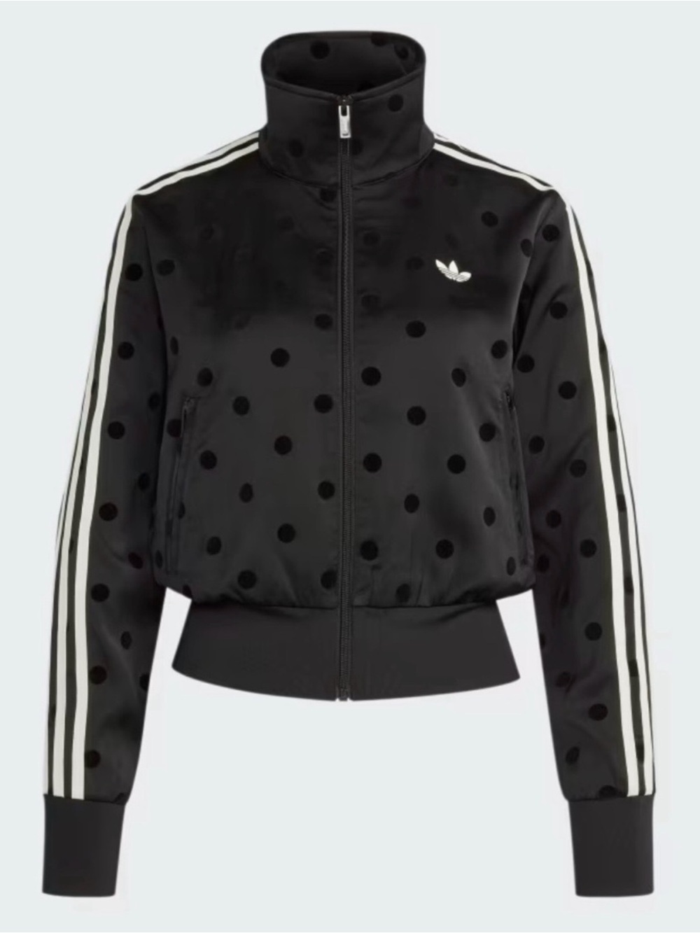 New Adidas Black Polka Dot Bomber Jacket with White Stripes - Picture 4 of 4